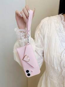 Ốp lưng điện thoại đeo chéo Charm Bandolier 1 chiếc cho nữ Ốp lưng điện thoại viền TPU mềm có tay cầm, biểu tượng trái tim, không gian đựng tiền xu và thẻ, bao da bảo vệ túi điện thoại doanh nhân, tương thích với iPhone 16/15/14/13, S24/A16/A06/S23 - Hồng - Xem 1