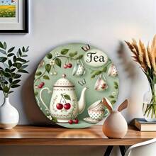 Semn metalic de petrecere de ceai vintage - design de petrecere de ceai în stil vintage, potrivit pentru decorarea casei, 20x20cm, material fier sus, jos, stânga și dreapta diferite poziții ale găurilor Livrare aleatorie, decor acasă, decor de cameră, decor de perete
