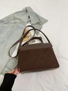 女士简约时尚手提包，配围巾、手提包和斜挎包，时尚配饰（围巾需自行系好） - 咖啡棕 - 查看 7