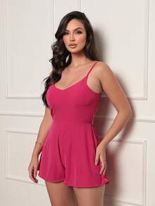 Women's Plain Short Jumpsuit Sensation - Màu Hồng Tươi - Xem 1