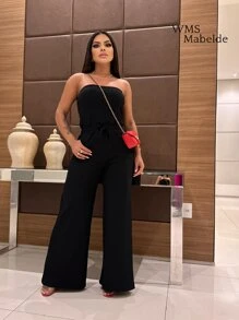 MABELDE Women's Strapless Jumpsuit With Cup Elegant - 黑色 - 查看 1