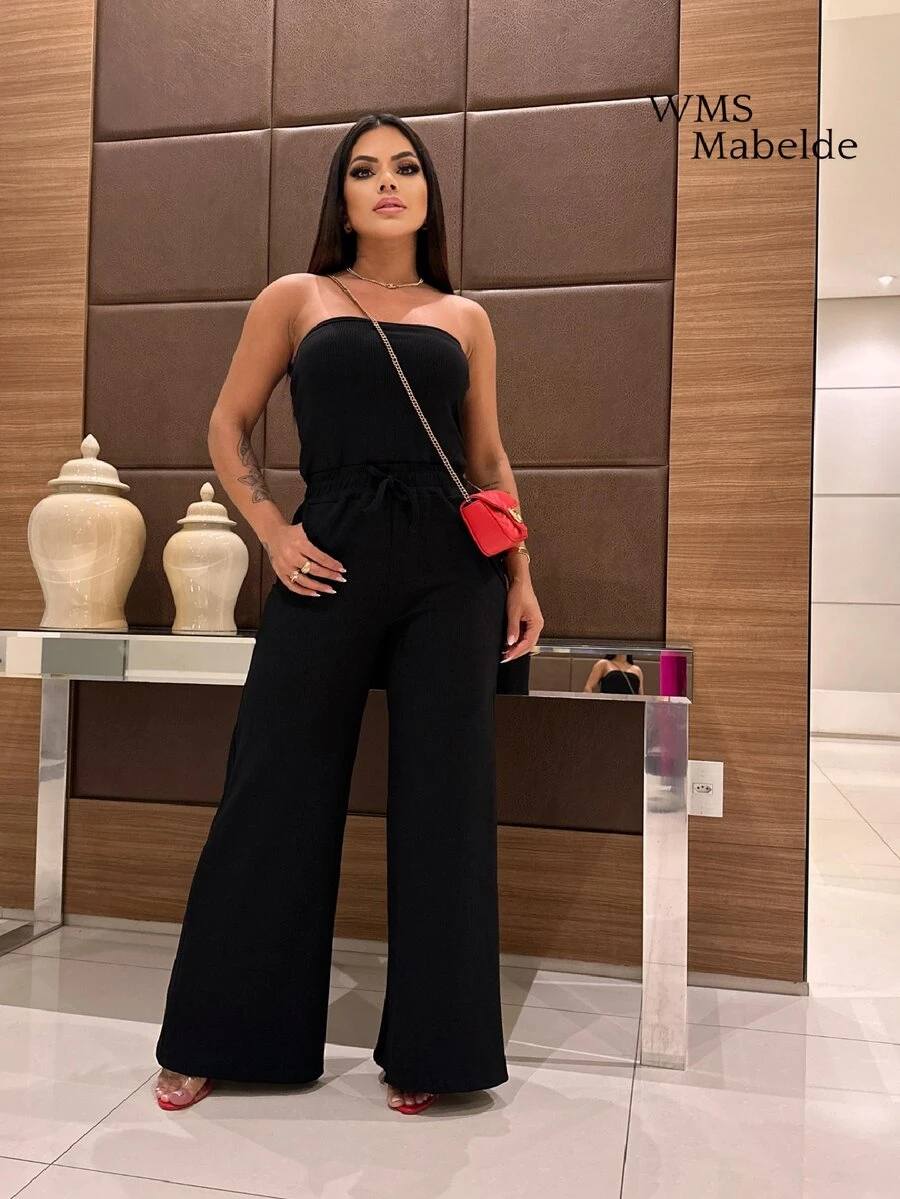 MABELDE Women's Strapless Jumpsuit With Cup Elegant - 黑色 - 查看 1