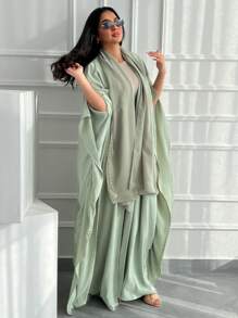 1 件女士休闲优雅时尚纯色刺绣长袍 Abaya Derss，舒适柔软亲肤面料，适合节日、日常聚会和穿着 - 淺綠色 - 查看 7