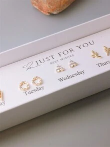 CHOSHILAR 10 对/套欧美风格双层镂空花卉耳钉，优雅设计，配以合成蛋白石和方晶锆石，女士礼品包装，适合日常佩戴、派对、婚礼 - 彩色2# - 查看 5