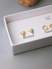 CHOSHILAR 10 对/套欧美风格双层镂空花卉耳钉，优雅设计，配以合成蛋白石和方晶锆石，女士礼品包装，适合日常佩戴、派对、婚礼 - 彩色2# - 查看 3