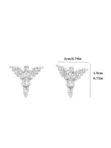 2 piezas Pendientes con alas de ángel estilo europeo y americano, pendientes de lujo ligeros con diamantes completos y zafiro, estilo callejero hip-hop personalizado para hombres