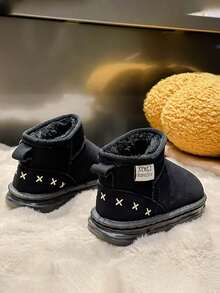 1 双儿童软底防滑时尚 PU 皮革雪地靴，带保暖内衬，适合冬季 - 黑色 - 查看 4