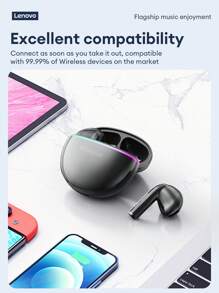 Lenovo Auriculares Bluetooth XT97-SG con sonido envolvente de alta definición, luces de colores, música/juegos, larga duración de la batería, baja latencia, micrófono sensible, cancelación pasiva de ruido, auriculares inalámbricos semi in-ear