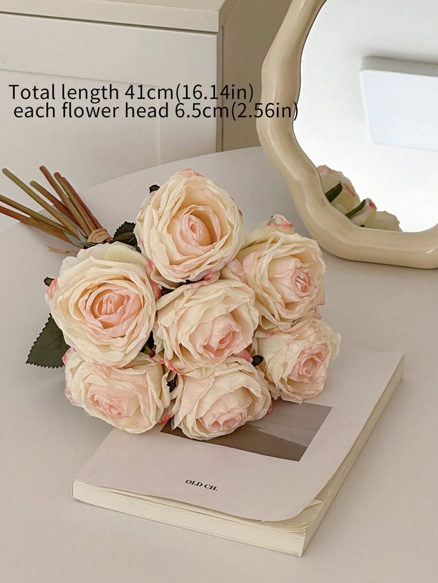 1 Bundle 7 Pcs Artificial Rose Flowers, Fake Floral Bouquet For Wedding