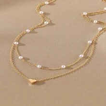 2 chiếc vòng cổ nhiều lớp mặt hình trái tim bằng ngọc trai giả phong cách cổ điển thanh lịch dành cho nữ - Trang sức đeo hàng ngày và dự tiệc (Nhiều loại ngọc trai giả số lượng) - Phong cách 2 - Xem 4