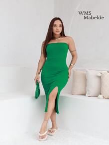 MABELDE Women's Long Dress Side Slit Ribbed Cup Summer Elegant - màu xanh lá - Xem 4