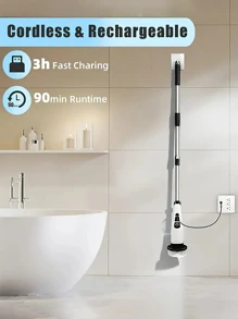 1 Wireless Electric Rotary Cleaner - USB Charging, 7 Replaceable Brush Heads, Dual Speed, Detachable Telescopic Handle, Battery Level Indicator, Suitable For Kitchen/Living Room/Bathroom Cleaning, Lithium Battery Power Supply, Seven In One Household Cleaning Product
