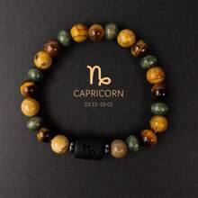 1 pièce Bracelet pour homme, perles en pierre d'œil de tigre, bangle, idées de cadeaux pour la sœur, cadeaux pour le frère, signes du zodiaque : Bélier Taureau Gémeaux Cancer Lion Vierge Balance Scorpion Sagittaire Capricorne Verseau Poissons