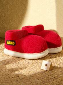 1 par de pantuflas para niños, nuevo estilo de invierno, zapatos interiores para niñas con suela blanda, antideslizante y forro térmico, color rojo