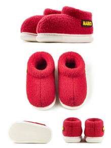 1 par de pantuflas para niños, nuevo estilo de invierno, zapatos interiores para niñas con suela blanda, antideslizante y forro térmico, color rojo