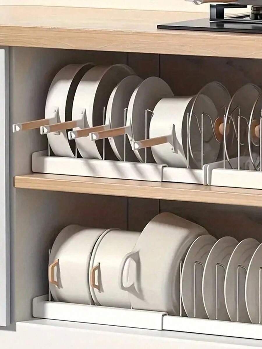 1 Giá để đồ nhà bếp có thể điều chỉnh, Bộ sắp xếp lưu trữ có thể mở rộng cho đồ nấu nướng, đồ dùng, nắp nồi, đồ ăn bên trong tủ, mặt bàn - Nhiều màu - Xem 1