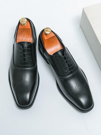 Scarpe Oxford alla moda con allacciatura, design brogue a punta d'ala, colore unito a punta affusolata, suola morbida, traspirante, antiscivolo, scarpe casual eleganti adatte per ufficio, matrimoni, cerimonie di laurea, scarpe versatili e di