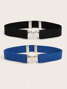 2 件装 女士紧身弹力腰带 适合连衣裙 女士薄款弹力腰带 带爱心银色纽扣 - 心 - 查看 12