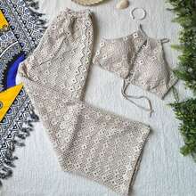 Top And Wide Leg Pants Set With Fishnet Detail Shell Summer Beach New Year's Eve - 米色 - 查看 3