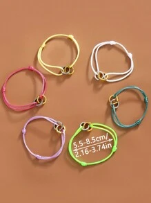 6pcs/Set Colorful Cord & Copper Ring Decor Bracelet, Cute Linked Rings, Casual Style For Women - Multicolor - View 3