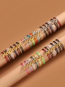 6pcs/Set Colorful Cord & Copper Ring Decor Bracelet, Cute Linked Rings, Casual Style For Women - Multicolor - View 1