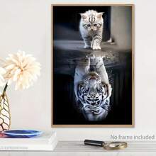 1 bức tranh in canvas phản chiếu hình mèo và hổ trắng - Tranh sơn dầu trừu tượng về động vật dùng để trang trí nhà cửa và văn phòng Nghệ thuật treo tường đen trắng - Nhiều màu - Xem 3