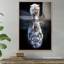 1 bức tranh in canvas phản chiếu hình mèo và hổ trắng - Tranh sơn dầu trừu tượng về động vật dùng để trang trí nhà cửa và văn phòng Nghệ thuật treo tường đen trắng - Nhiều màu - Xem 1