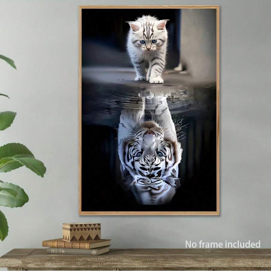 1 bức tranh in canvas phản chiếu hình mèo và hổ trắng - Tranh sơn dầu trừu tượng về động vật dùng để trang trí nhà cửa và văn phòng Nghệ thuật treo tường đen trắng - Nhiều màu - Xem 1