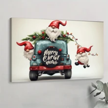 1pcs Cartoon Driving Santa Claus Wall Art, Canvas Poster Print Wall Art For Bedroom, Living Room And Hallway, Ideal Gift For Home Decor And Room Decoration