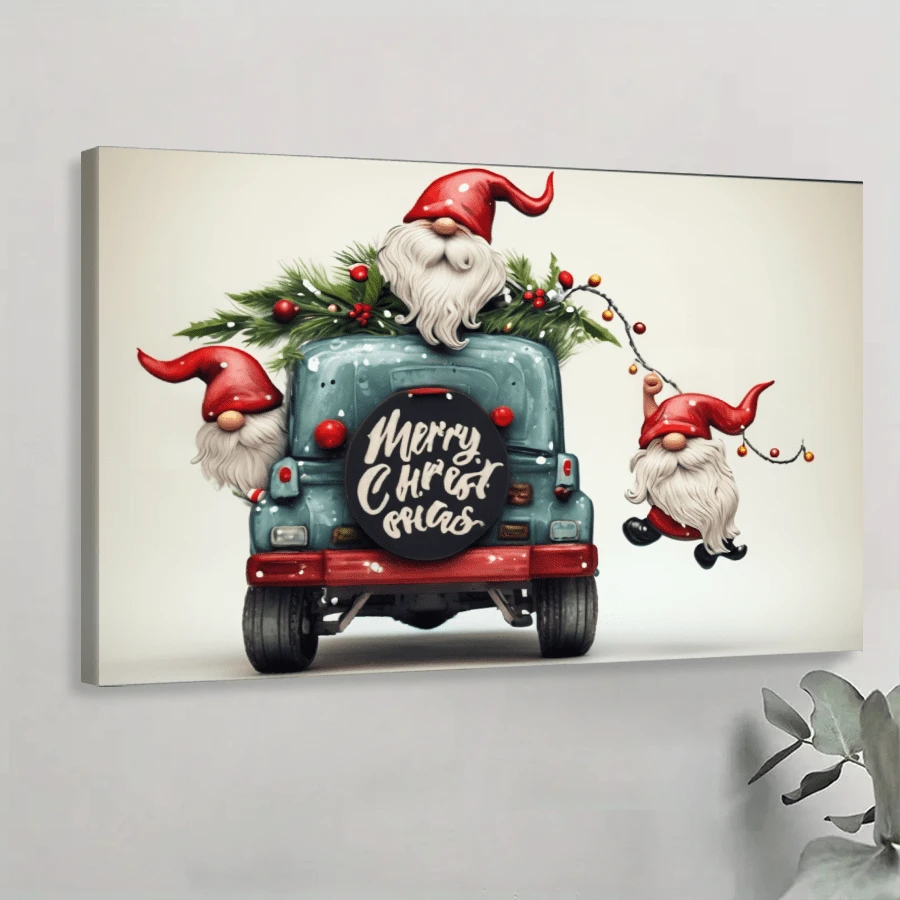 1pcs Cartoon Driving Santa Claus Wall Art, Canvas Poster Print Wall Art For Bedroom, Living Room And Hallway, Ideal Gift For Home Decor And Room Decoration
