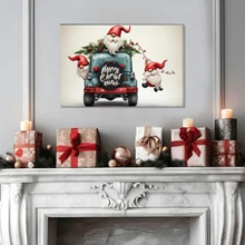 1pcs Cartoon Driving Santa Claus Wall Art, Canvas Poster Print Wall Art For Bedroom, Living Room And Hallway, Ideal Gift For Home Decor And Room Decoration