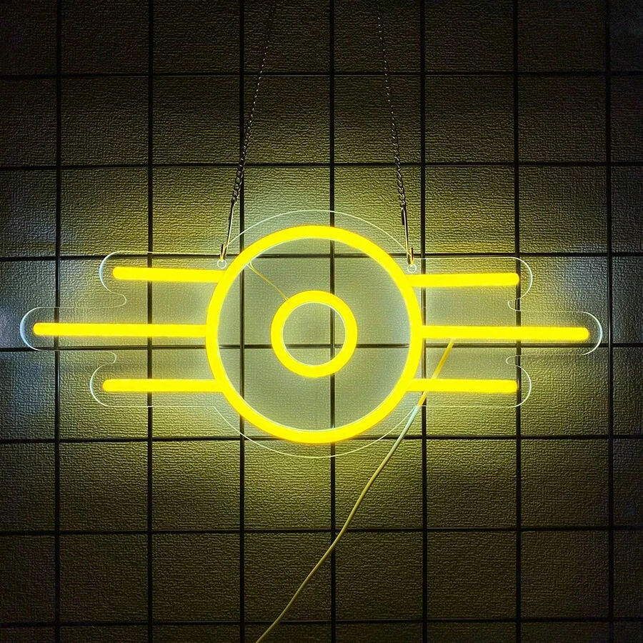 Biển báo đèn LED Neon chủ đề bức xạ - Nguồn điện USB, Điều khiển công tắc treo tường, Đèn Neon đa năng cho phòng chơi game, Thiết lập máy tính để bàn - Màu vàng - Xem 1