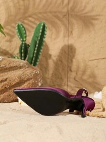 On feet& in love Fall/Winter 2025 Women's Elegant Pointed Toe Stiletto High Heel Pumps With Slingback And Buckle Strap, Suitable For Dress,Sexy - Purple - View 7