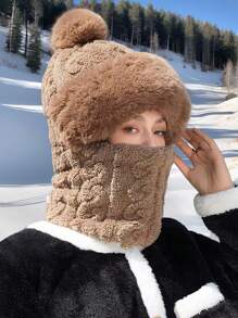 1pc Women Knitted Warm Hat Scarf Set, Thermal Lined Ski Mask Ear Muff, Windproof Cycling Skiing Outdoor Winter Headwear For Daily Use