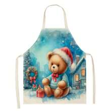 1 件圣诞圣诞熊 3D 图案亚麻围裙，适合家庭烹饪、厨房穿着和烹饪爱好者 - 彩色 - 查看 15