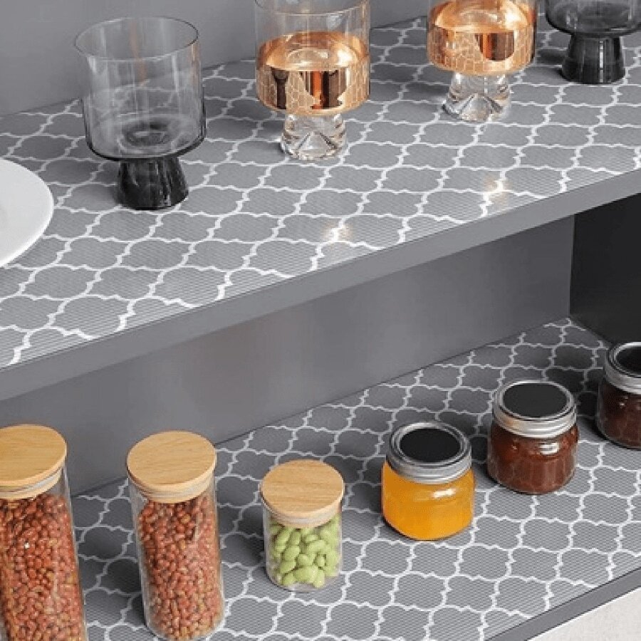 1 Cuộn Tấm Lót Ngăn Kéo PEVA, Tấm Lót Kệ Chống Trượt Chống Thấm Nước Họa Tiết Hình Học Hiện Đại Cho Tủ Lạnh, Tủ Đựng Đồ Ăn Và Tủ Phòng Tắm, Ngăn Kéo, Tủ Sắp Xếp Nhà Bếp Và Tủ Lưu Trữ, Phụ Kiện Nhà Bếp. Thích Hợp Cho Trường Học Tại Nhà, Văn Phòng, Gia Đình, Du Lịch - màu xám đen - Xem 1