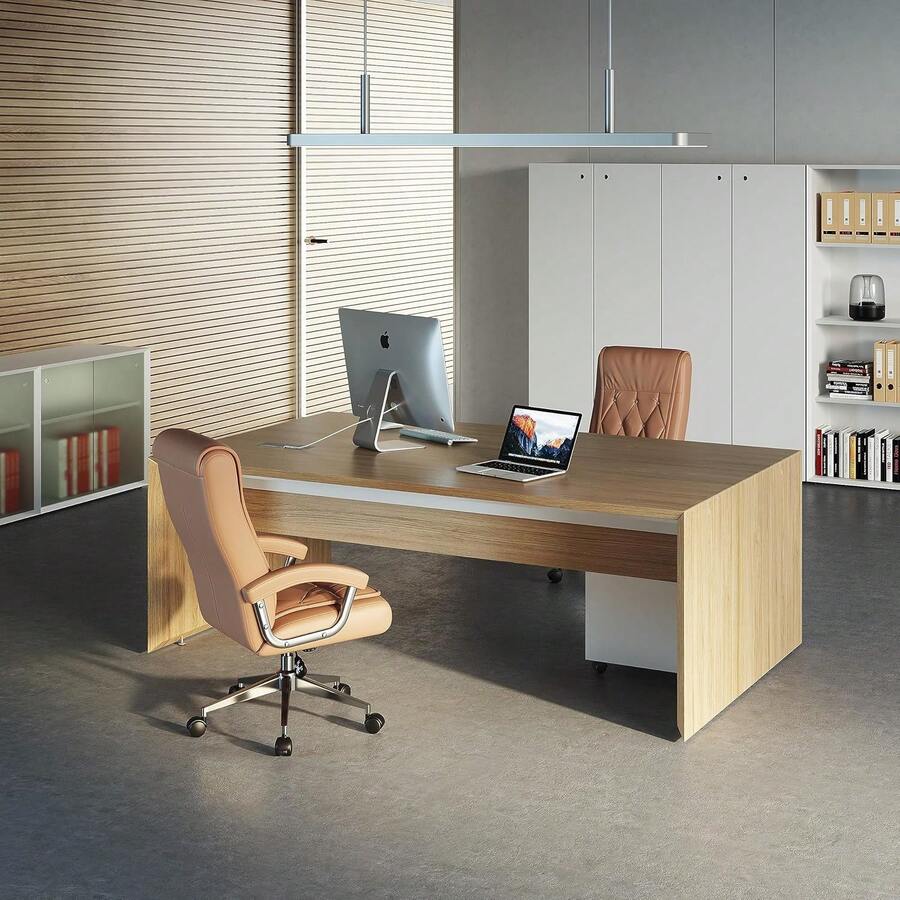 Leather Executive Office Chair With Arms And Wheels, High Back Ergonomic Computer Desk ChairAdjustable Height Swivel Office Desk Chair, 350LBS Capacity - Màu Khaki - Xem 1