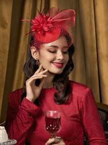 1pc Women Fascinators Hair Accessories Headband Felt Hat Flower Mesh Ribbons Artificial Feathers Hair Clip Veil Fascinator For Wedding Cocktail Tea Party Accessories Hat Halloween Hair Accessories Hat