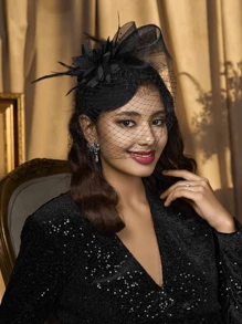 1pc Women Fascinators Hair Accessories Headband Felt Hat Flower Mesh Ribbons Artificial Feathers Hair Clip Veil Fascinator For Wedding Cocktail Tea Party Accessories Hat Halloween Hair Accessories Hat