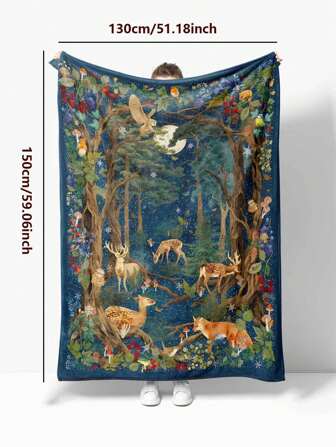 1pc Cartoon Jungle Animal Pattern Flannel Blanket, Home Goods, Daily/Holiday/Anniversary Gift, Suitable For All Seasons