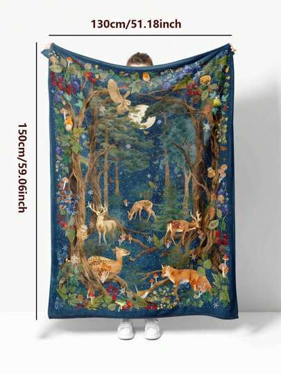 1pc Cartoon Jungle Animal Pattern Flannel Blanket, Home Goods, Daily/Holiday/Anniversary Gift, Suitable For All Seasons