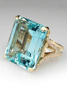 1pc Fashionable New Aquamarine Cubic Zirconia Embedded Ring, Engagement Jewelry Gift Suitable For Men & Women, Family/Friends/Lovers - Ocean Blue - View 2