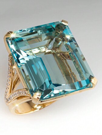 1 pezzo Anello elegante e di moda con zirconia cubica in acquamarina, gioiello per fidanzamento, regalo adatto per uomini e donne, famiglia/amici/amanti