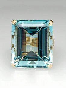 1pc Fashionable New Aquamarine Cubic Zirconia Embedded Ring, Engagement Jewelry Gift Suitable For Men & Women, Family/Friends/Lovers - Ocean Blue - View 3