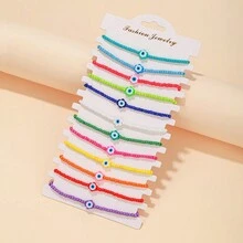 Bộ 12 chiếc/Bộ vòng tay trang trí mắt quỷ bằng đất sét và hạt cườm nhiều màu, thích hợp để đeo hàng ngày - Nhiều màu - Xem 1