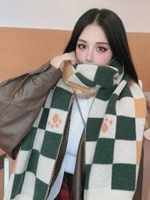 Handmade Green Plaid Scarf, Unisex Fashionable Double-Sided Shawl/Scarf For Winter, Korean Style