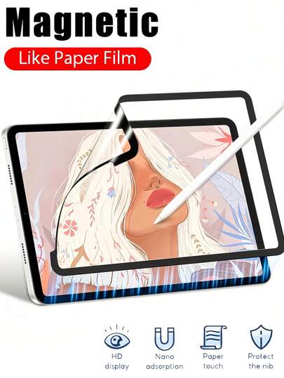 1 película protetora de tela para tablet com atração magnética, tipo papel, compatível com iPad 5, 6, 7, 8, 9, 10 e 11 Air Pro de 11 polegadas, 12,9 polegadas e 10,2 polegadas, compatível com Samsung Galaxy, Redmi e Microsoft, sem bolhas, fácil de colar, adere à tela, evita arranhões e tem uma sensação suave e fosca. Película magnética fosca removível (não de vidro). À prova d'água, à prova de choque, antiqueda, resistente a arranhões e impressões digitais.