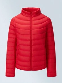 Chericom 新款秋冬轻薄短款立领休闲纯色女款羽绒服 - 經典紅 - 查看 2