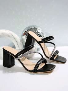 Giày Mules kiểu Pháp mới dành cho nữ, dép quai cao gót dày với kiểu dáng thanh lịch tinh tế, thích hợp cho các buổi hẹn hò, đi chơi, tiệc tùng, công việc, tiệc chiêu đãi và tụ họp - màu đen - Xem 3