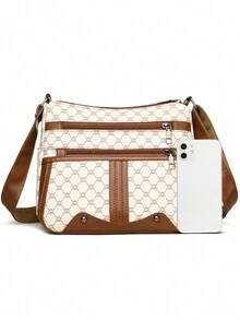 Túi đeo chéo da mềm họa tiết hình học cho nữ, túi đeo vai cho người trung niên, thiết kế mới cho mùa xuân/thu - trắng - Xem 3